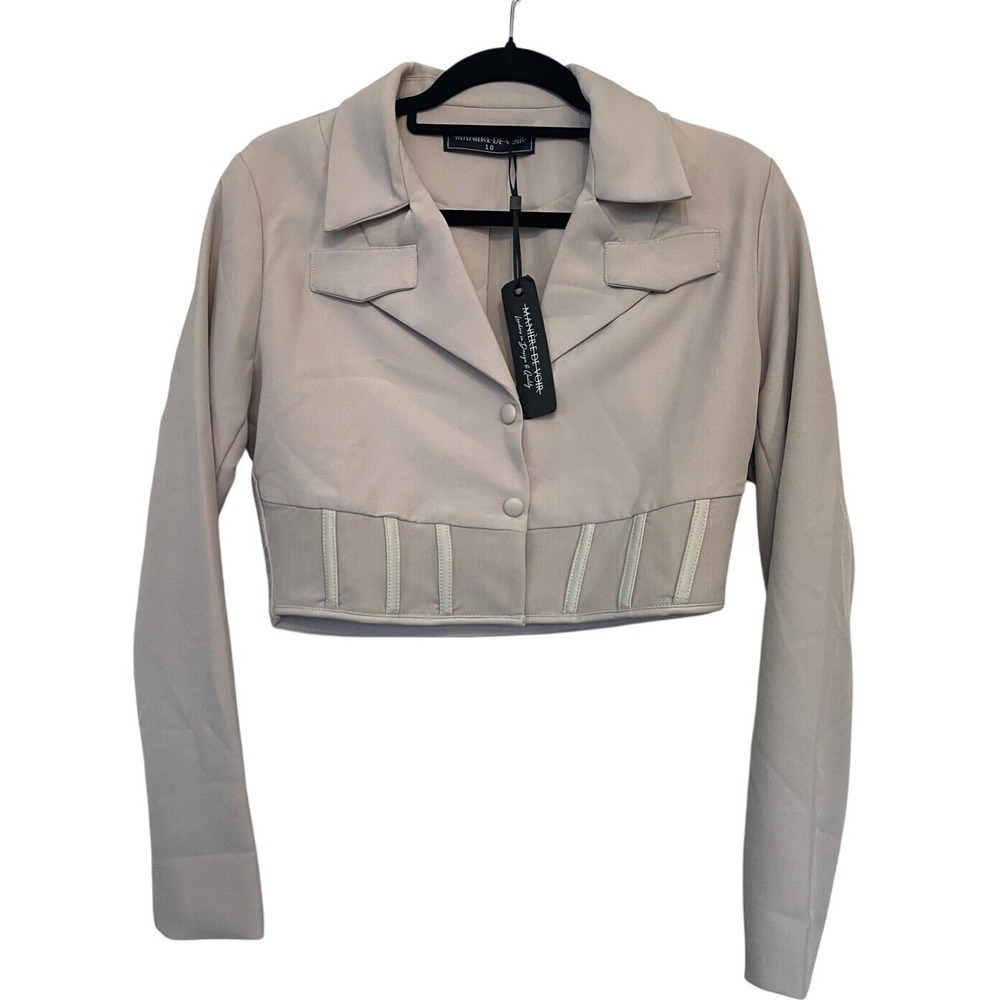 NWT Maniere De Voir Cropped Corset Waist Blazer Neutral Grey Size 10